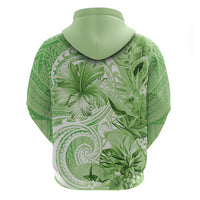 Polynesian Hibiscus Flower Tribal Zip Hoodie Lime Green Color