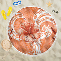 Polynesian Hibiscus Flower Tribal Beach Blanket Peach Color