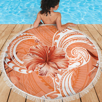 Polynesian Hibiscus Flower Tribal Beach Blanket Peach Color