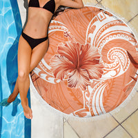 Polynesian Hibiscus Flower Tribal Beach Blanket Peach Color