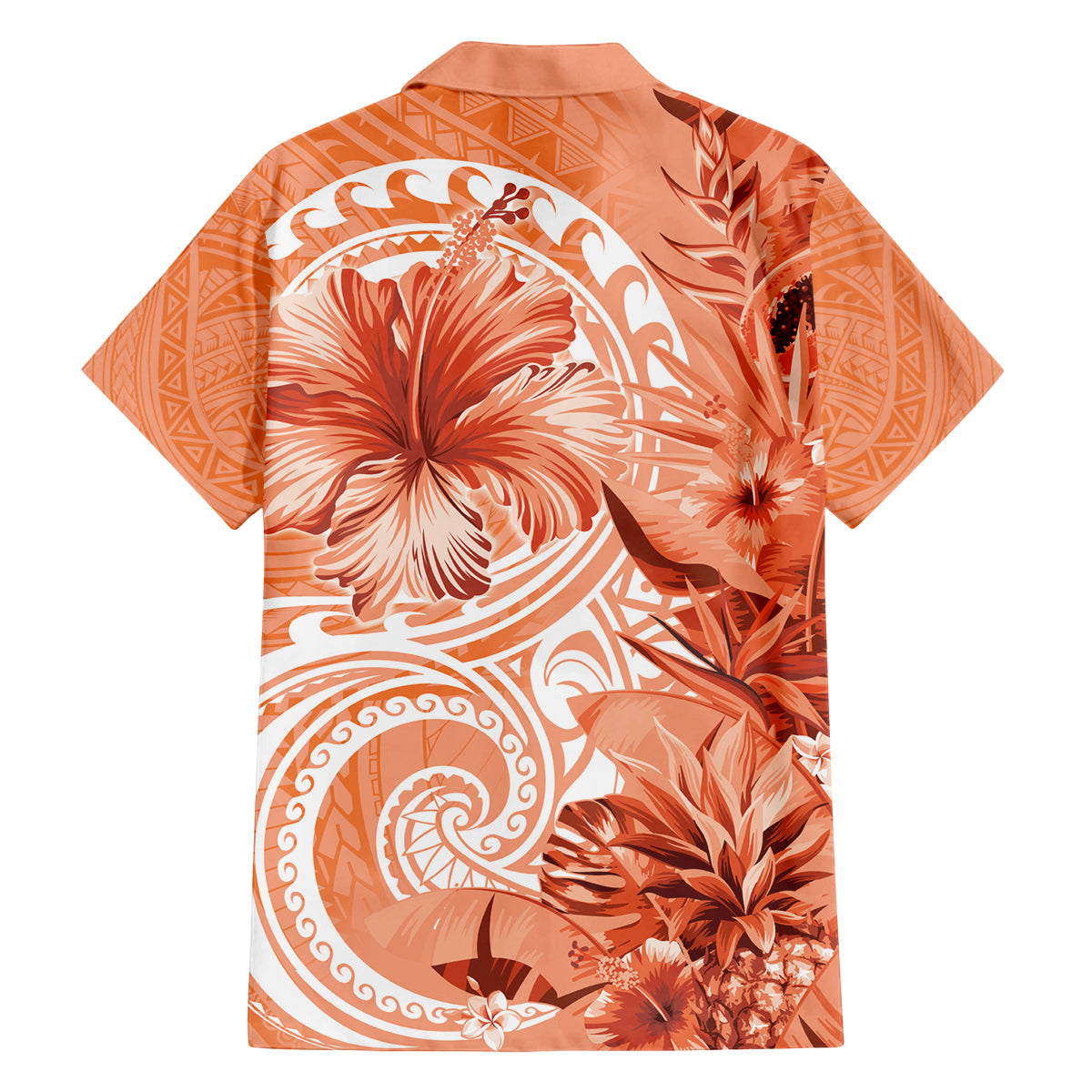 Polynesian Hibiscus Flower Tribal Family Matching Puletasi and Hawaiian Shirt Peach Color