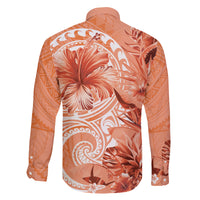 Polynesian Hibiscus Flower Tribal Family Matching Tank Maxi Dress and Hawaiian Shirt Peach Color