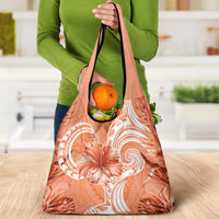 Polynesian Hibiscus Flower Tribal Grocery Bag Peach Color