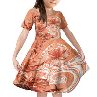 Polynesian Hibiscus Flower Tribal Kid Short Sleeve Dress Peach Color LT9 KID Peach - Polynesian Pride