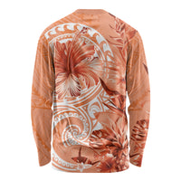 Polynesian Hibiscus Flower Tribal Long Sleeve Shirt Peach Color