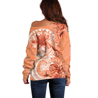 Polynesian Hibiscus Flower Tribal Off Shoulder Sweater Peach Color LT9 - Polynesian Pride