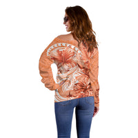Polynesian Hibiscus Flower Tribal Off Shoulder Sweater Peach Color LT9 - Polynesian Pride