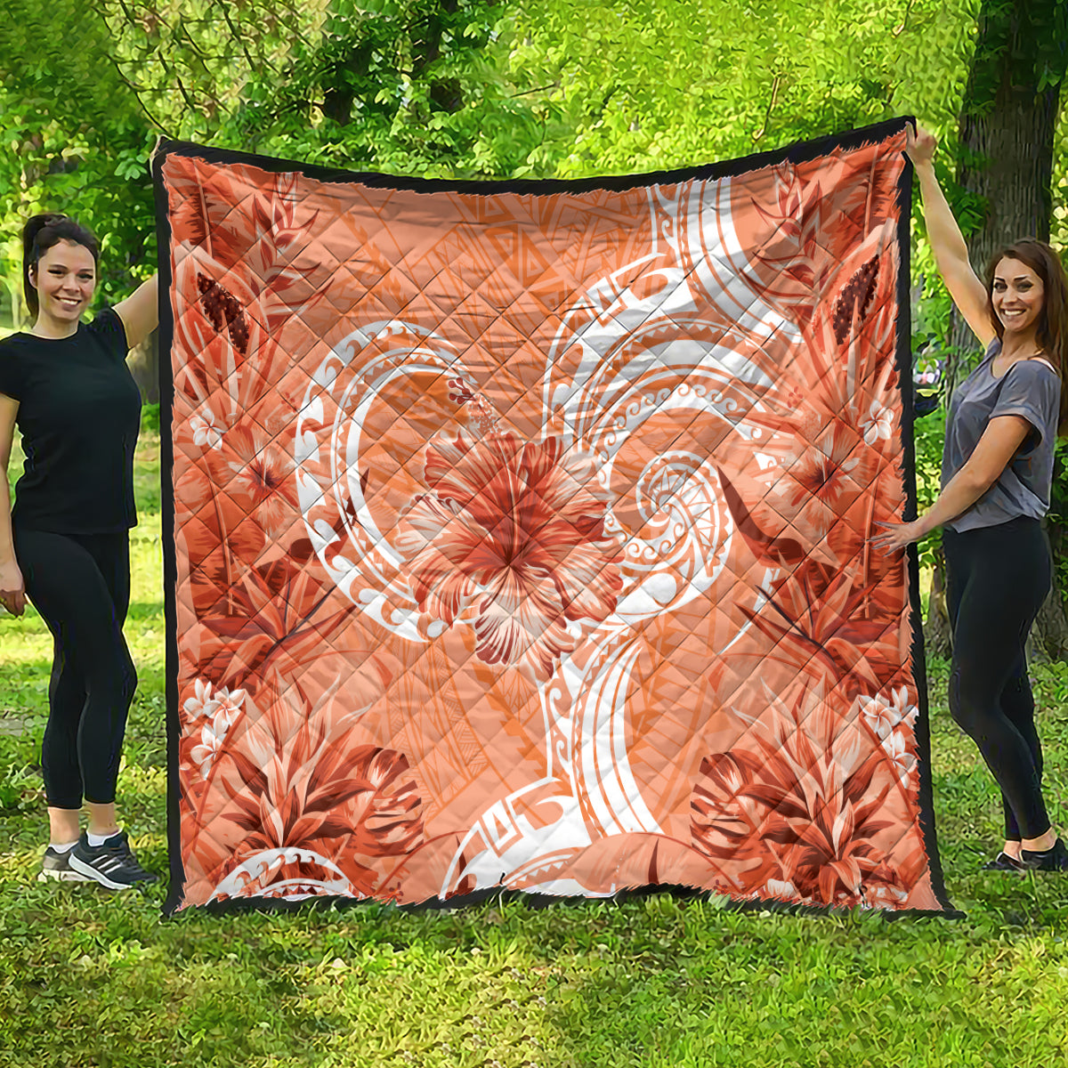 Polynesian Hibiscus Flower Tribal Quilt Peach Color LT9 - Polynesian Pride