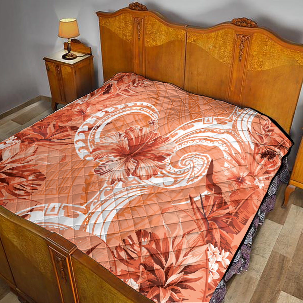 Polynesian Hibiscus Flower Tribal Quilt Peach Color LT9 - Polynesian Pride