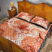 Polynesian Hibiscus Flower Tribal Quilt Bed Set Peach Color