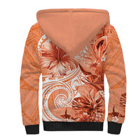 Polynesian Hibiscus Flower Tribal Sherpa Hoodie Peach Color