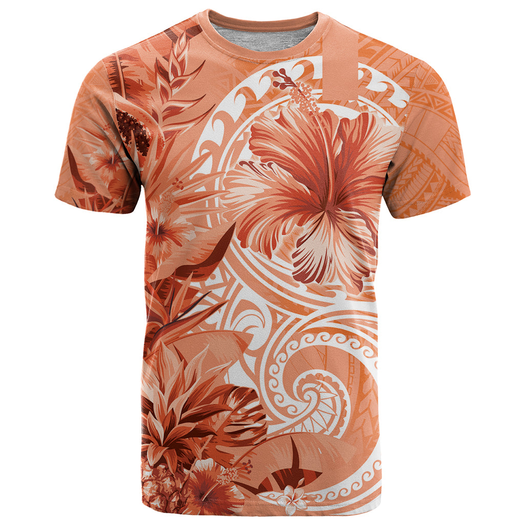 Polynesian Hibiscus Flower Tribal T Shirt Peach Color