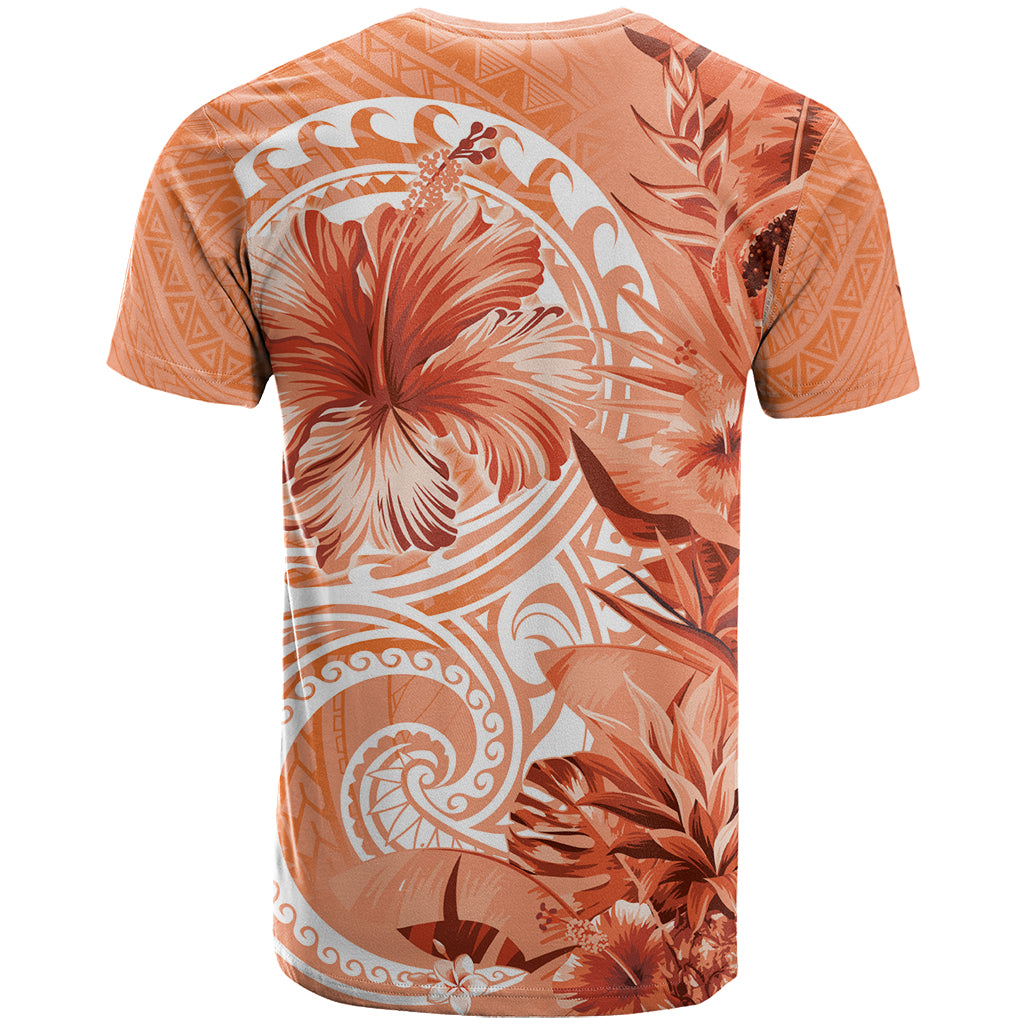 Polynesian Hibiscus Flower Tribal T Shirt Peach Color