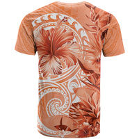 Polynesian Hibiscus Flower Tribal T Shirt Peach Color