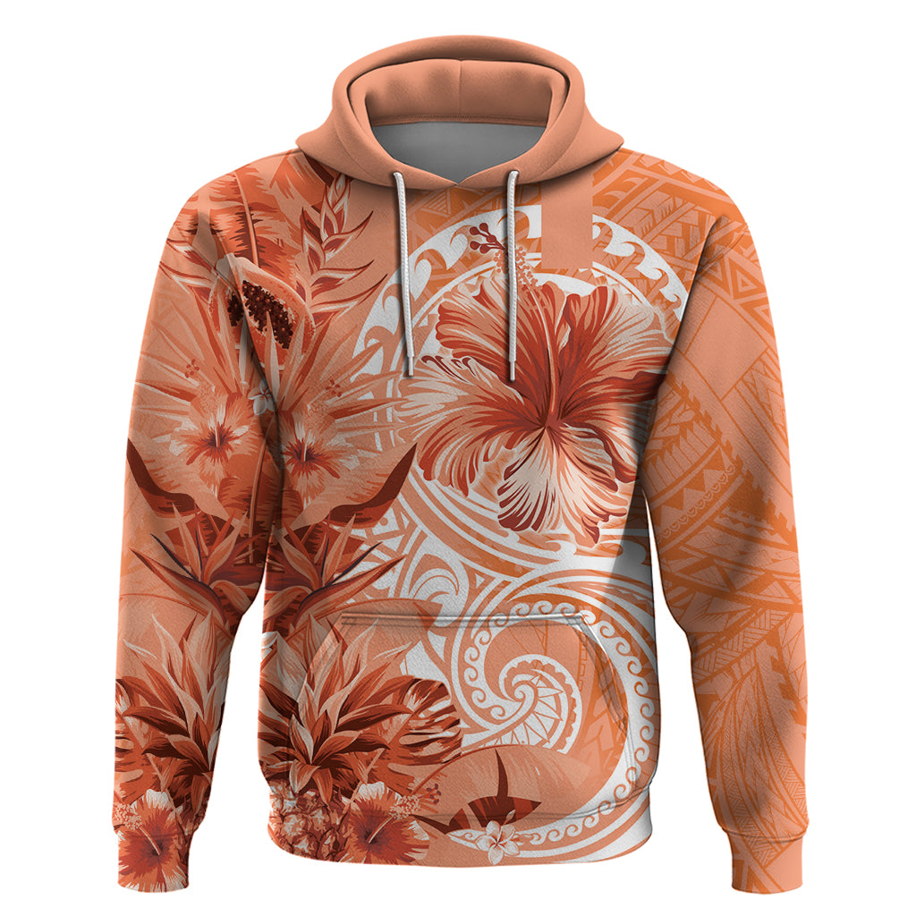 Polynesian Hibiscus Flower Tribal Zip Hoodie Peach Color