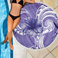 Polynesian Hibiscus Flower Tribal Beach Blanket Violet Color