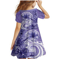 Polynesian Hibiscus Flower Tribal Family Matching Mermaid Dress and Hawaiian Shirt Violet Color