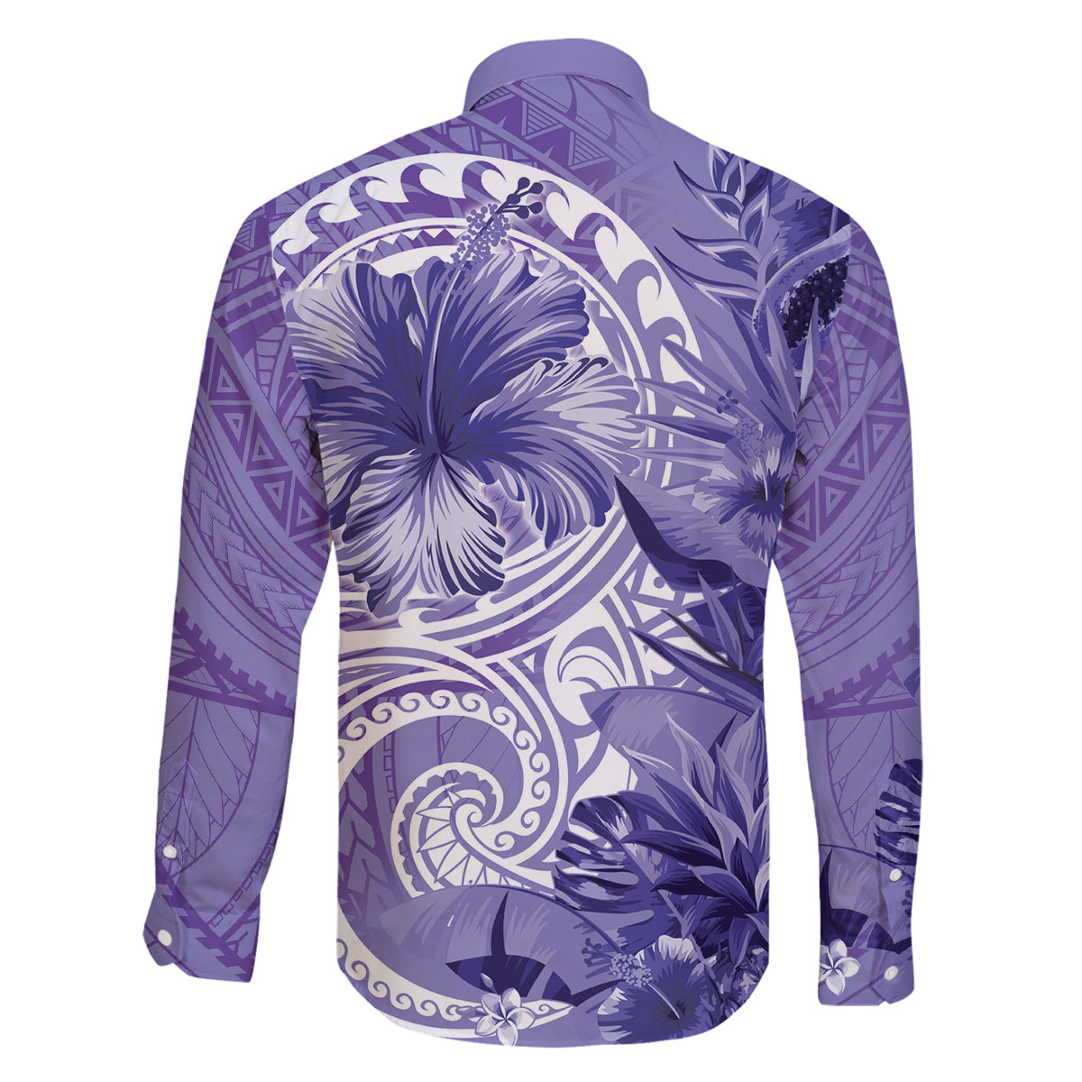 Polynesian Hibiscus Flower Tribal Family Matching Off Shoulder Short Dress and Hawaiian Shirt Violet Color