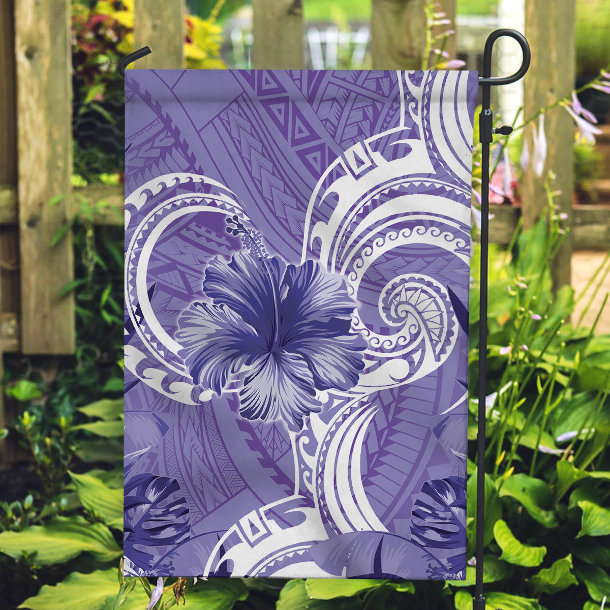 Polynesian Hibiscus Flower Tribal Garden Flag Violet Color LT9 Garden Flag Violet - Polynesian Pride