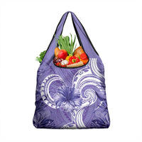 Polynesian Hibiscus Flower Tribal Grocery Bag Violet Color