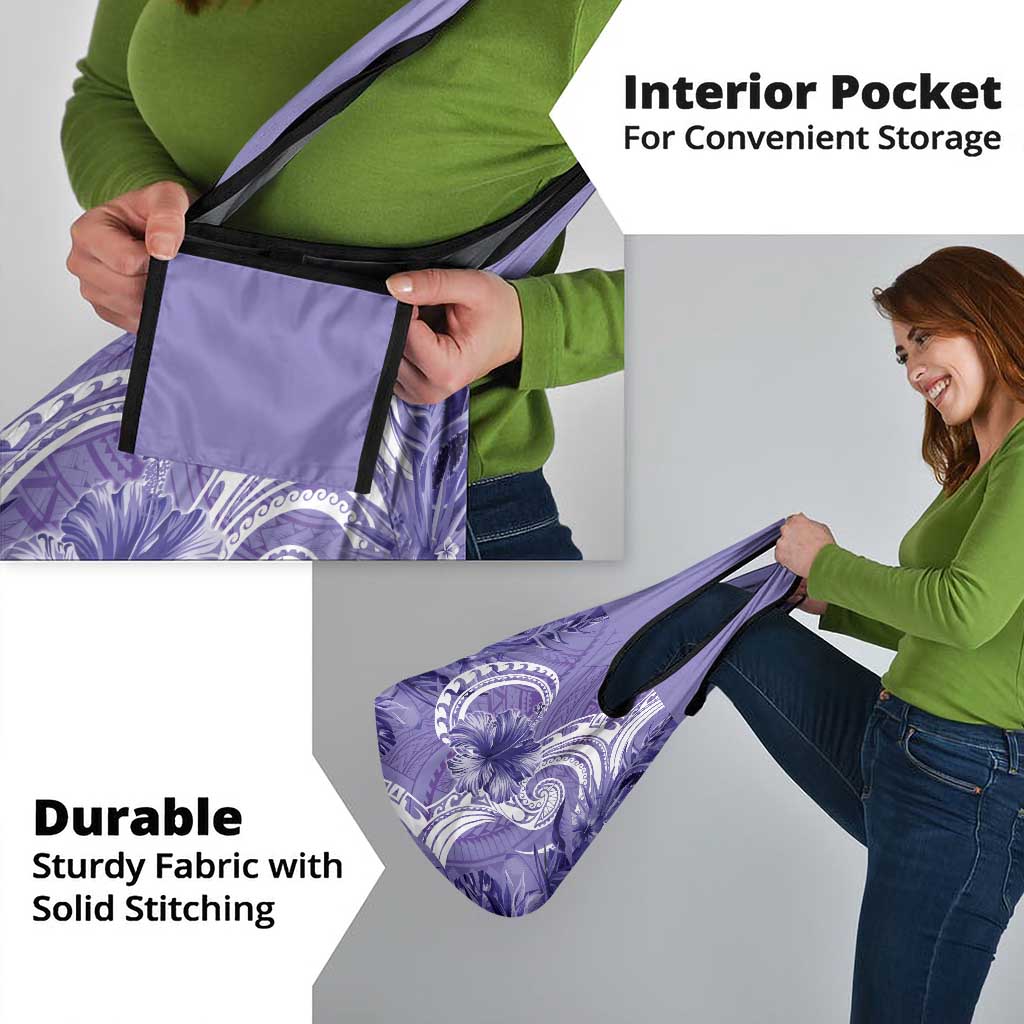 Polynesian Hibiscus Flower Tribal Grocery Bag Violet Color