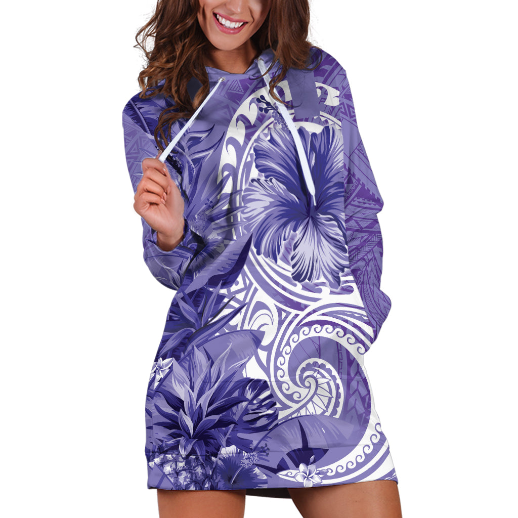 Polynesian Hibiscus Flower Tribal Hoodie Dress Violet Color LT9 Violet - Polynesian Pride