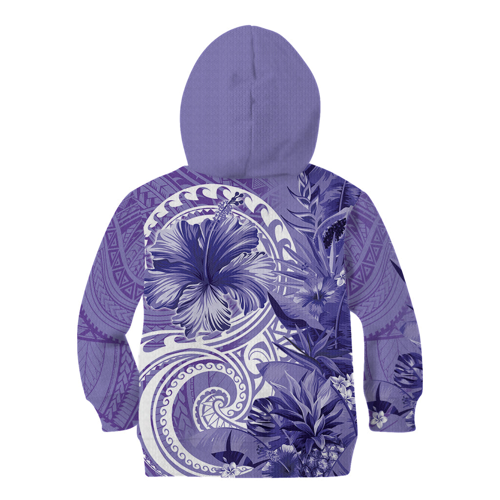 Polynesian Hibiscus Flower Tribal Kid Hoodie Violet Color LT9 - Polynesian Pride