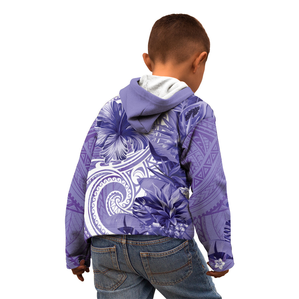 Polynesian Hibiscus Flower Tribal Kid Hoodie Violet Color LT9 - Polynesian Pride