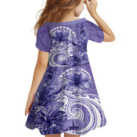 Polynesian Hibiscus Flower Tribal Kid Short Sleeve Dress Violet Color LT9 - Polynesian Pride
