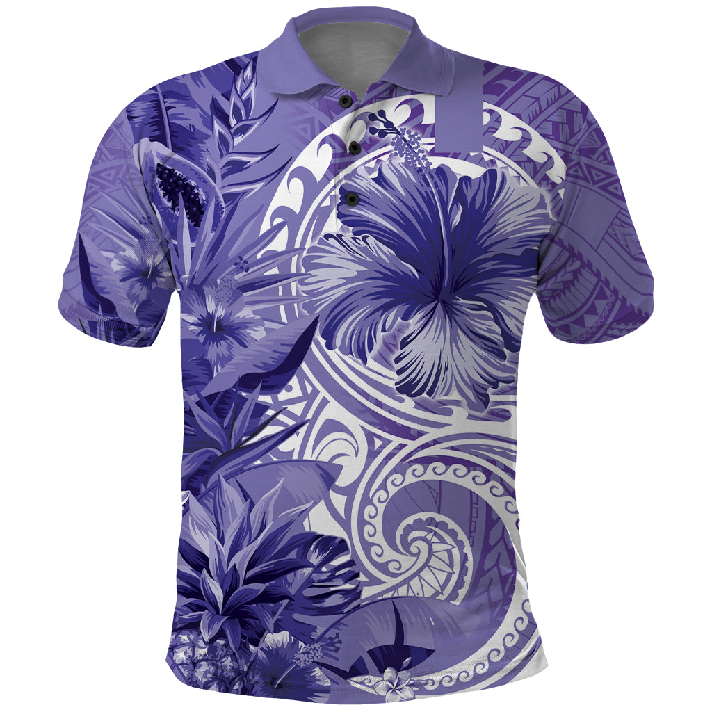 Polynesian Hibiscus Flower Tribal Polo Shirt Violet Color LT9 Violet - Polynesian Pride