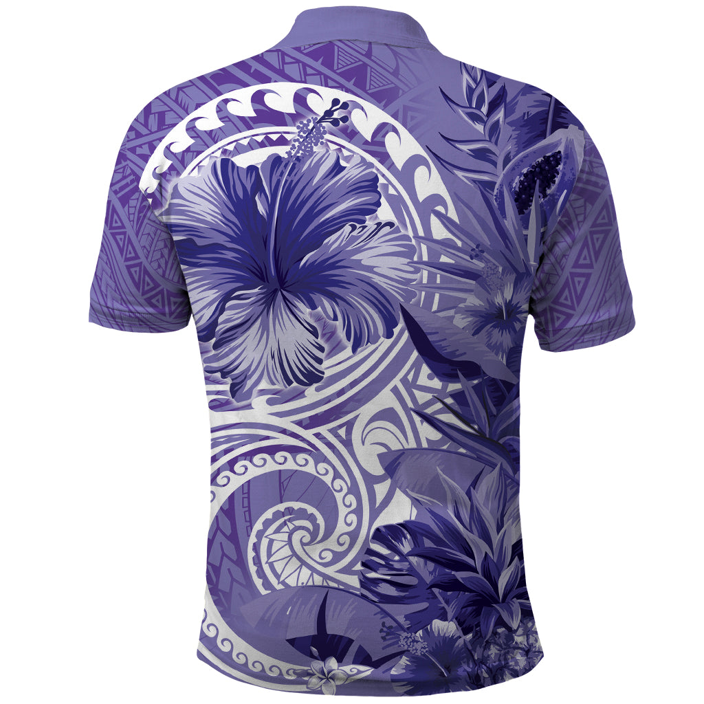 Polynesian Hibiscus Flower Tribal Polo Shirt Violet Color LT9 - Polynesian Pride