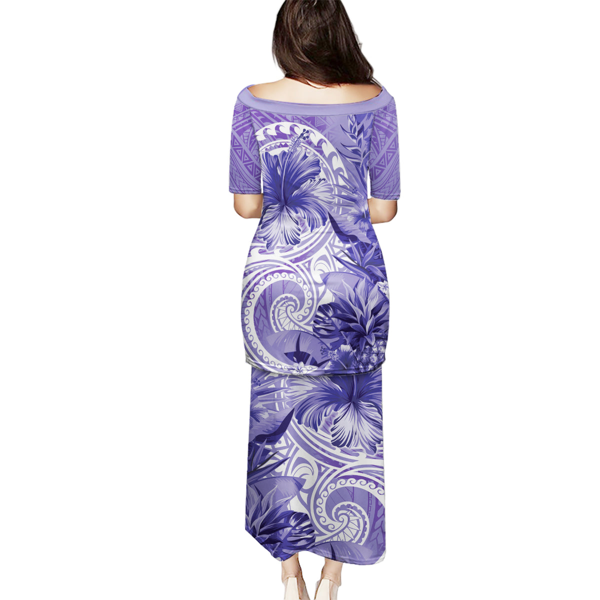 Polynesian Hibiscus Flower Tribal Puletasi Violet Color