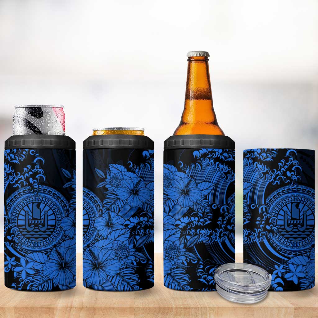Blue Polynesian Tahiti Island 4 in 1 Can Cooler Tumbler The Wave of Water