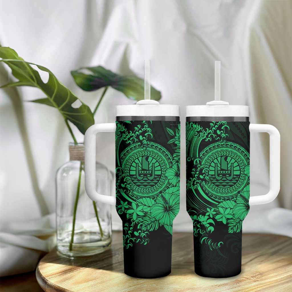 Green Polynesian Tahiti Island Tumbler With Handle The Wave of Water