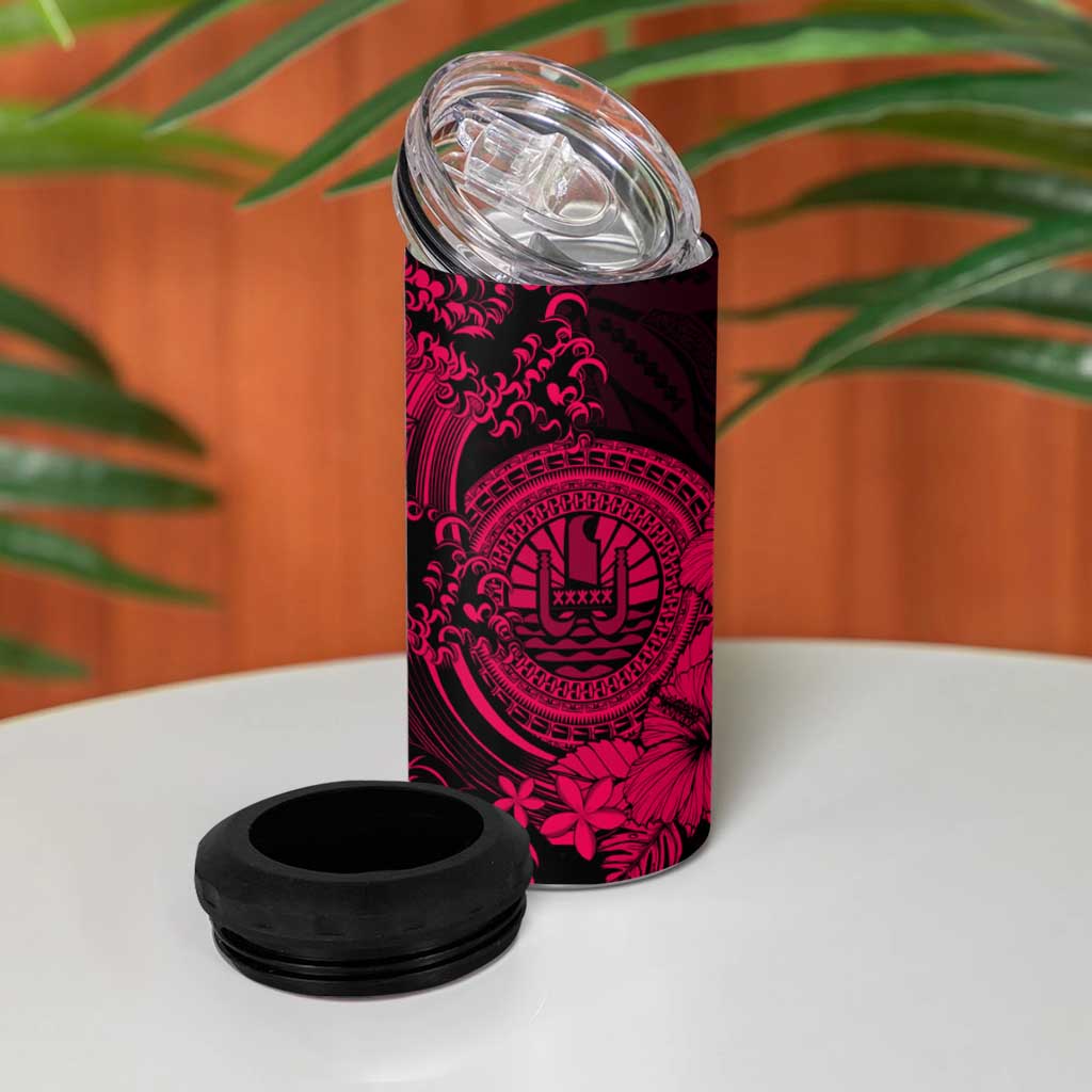 Pink Polynesian Tahiti Island 4 in 1 Can Cooler Tumbler The Wave of Water