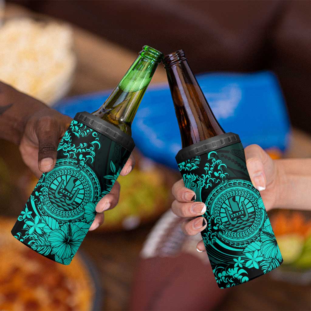 Turquoise Polynesian Tahiti Island 4 in 1 Can Cooler Tumbler The Wave of Water