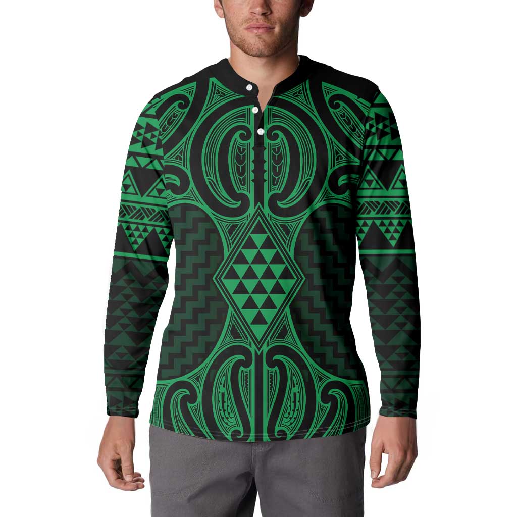 Kakariki Maori Ta Moko Poutama Art Button Sweatshirt