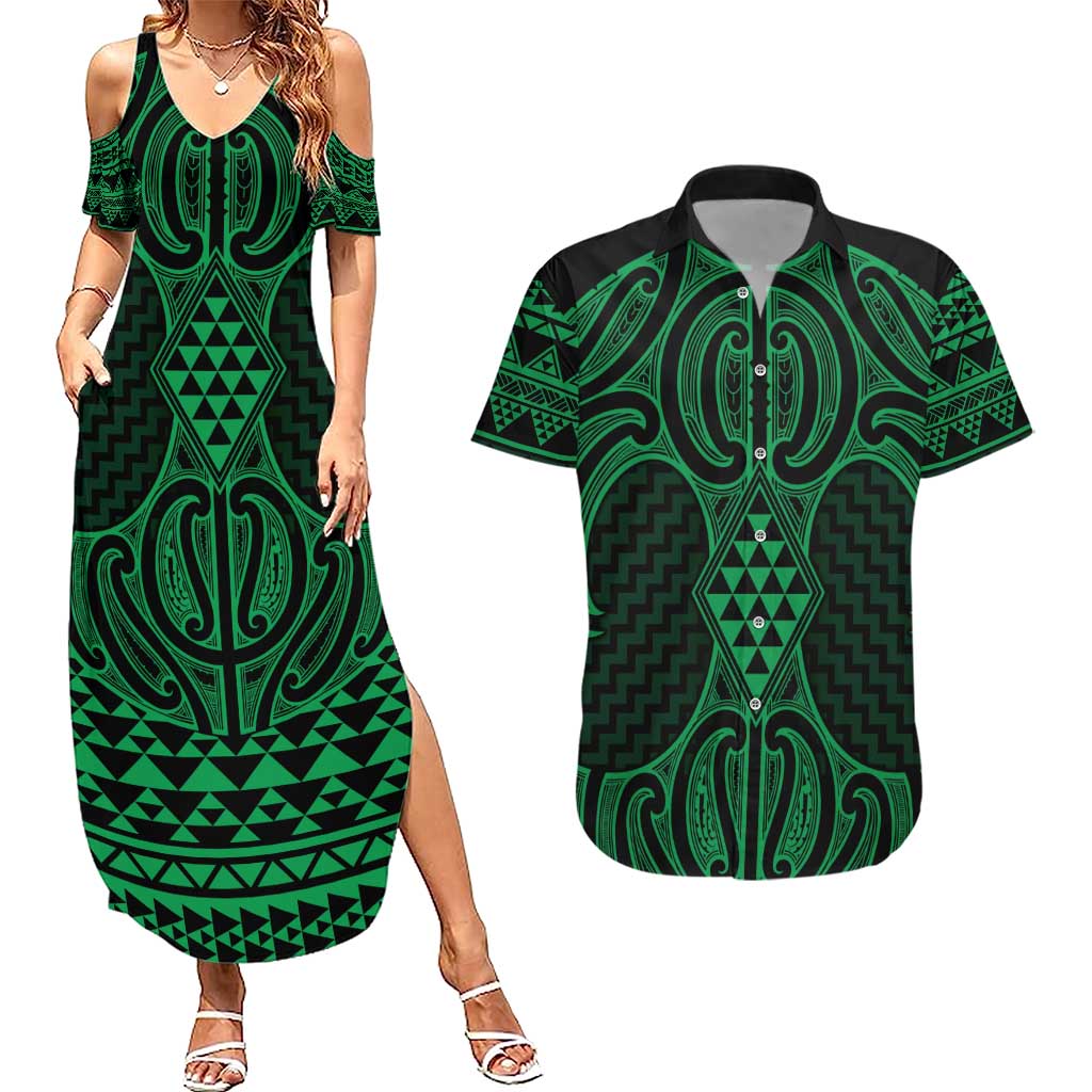 Kakariki Maori Ta Moko Poutama Art Couples Matching Summer Maxi Dress and Hawaiian Shirt