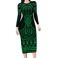Kakariki Maori Ta Moko Poutama Art Family Matching Long Sleeve Bodycon Dress and Hawaiian Shirt