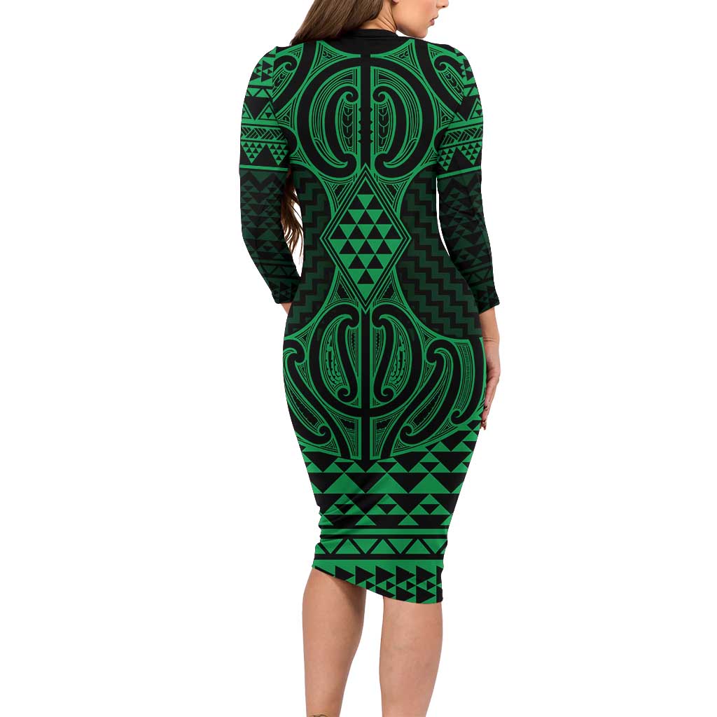 Kakariki Maori Ta Moko Poutama Art Family Matching Long Sleeve Bodycon Dress and Hawaiian Shirt