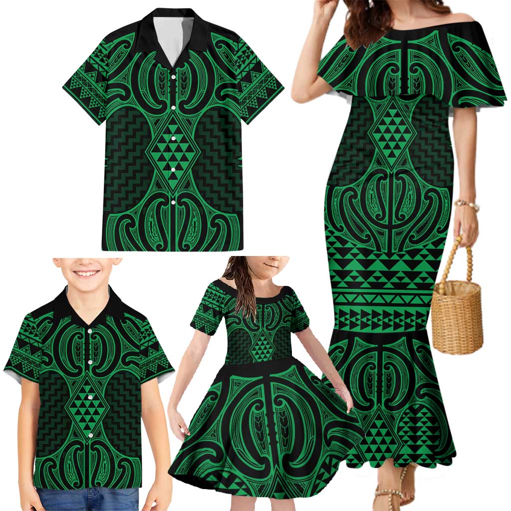 Kakariki Maori Ta Moko Poutama Art Family Matching Mermaid Dress and Hawaiian Shirt