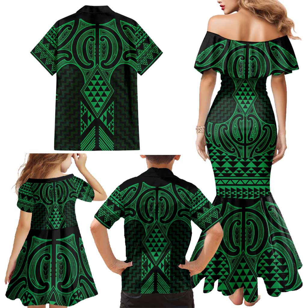 Kakariki Maori Ta Moko Poutama Art Family Matching Mermaid Dress and Hawaiian Shirt