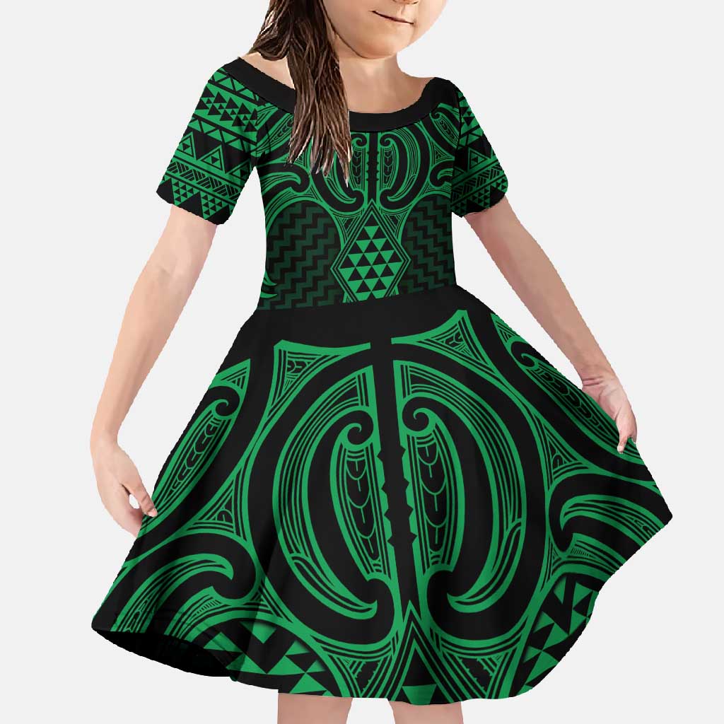 Kakariki Maori Ta Moko Poutama Art Family Matching Short Sleeve Bodycon Dress and Hawaiian Shirt