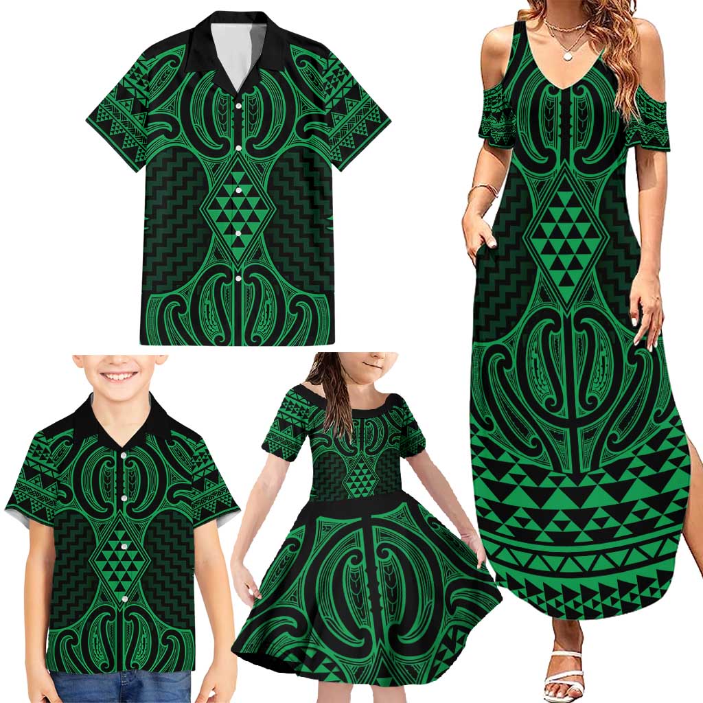 Kakariki Maori Ta Moko Poutama Art Family Matching Summer Maxi Dress and Hawaiian Shirt