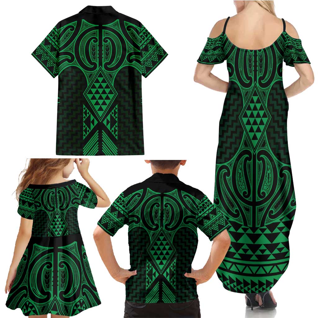 Kakariki Maori Ta Moko Poutama Art Family Matching Summer Maxi Dress and Hawaiian Shirt