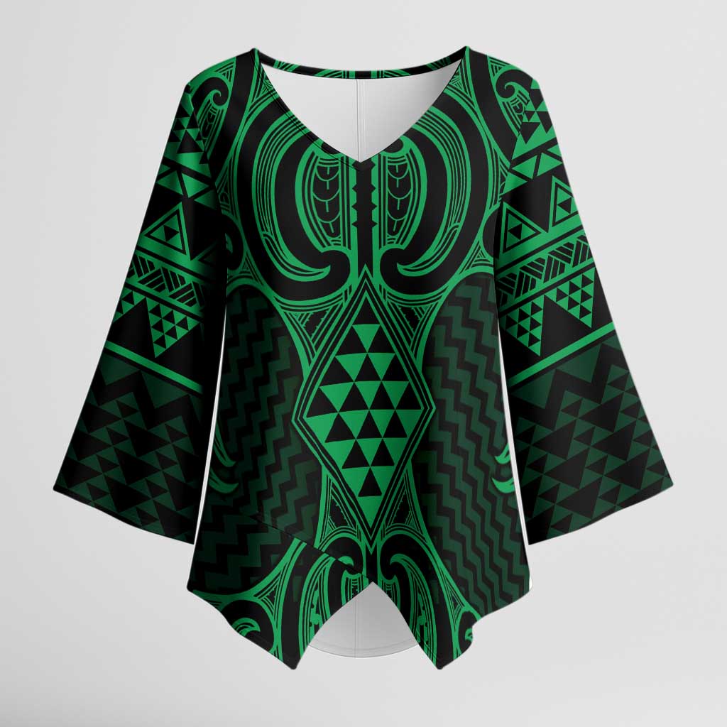 Kakariki Maori Ta Moko Poutama Art Kimono Sleeve Blouse - Polynesian Pride