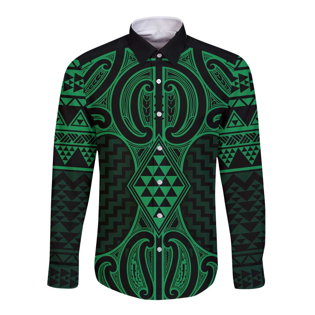 Kakariki Maori Ta Moko Poutama Art Long Sleeve Button Shirt