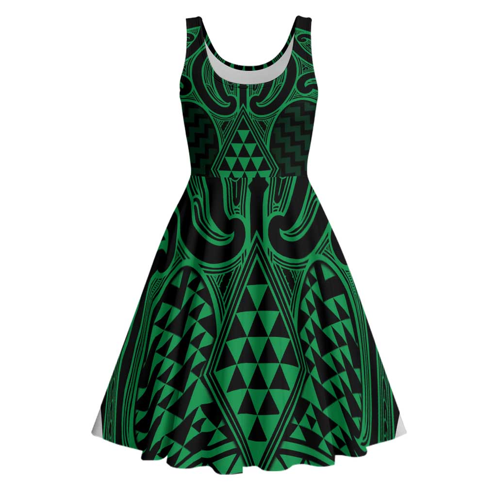 Kakariki Maori Ta Moko Poutama Art Midi Dress - Polynesian Pride