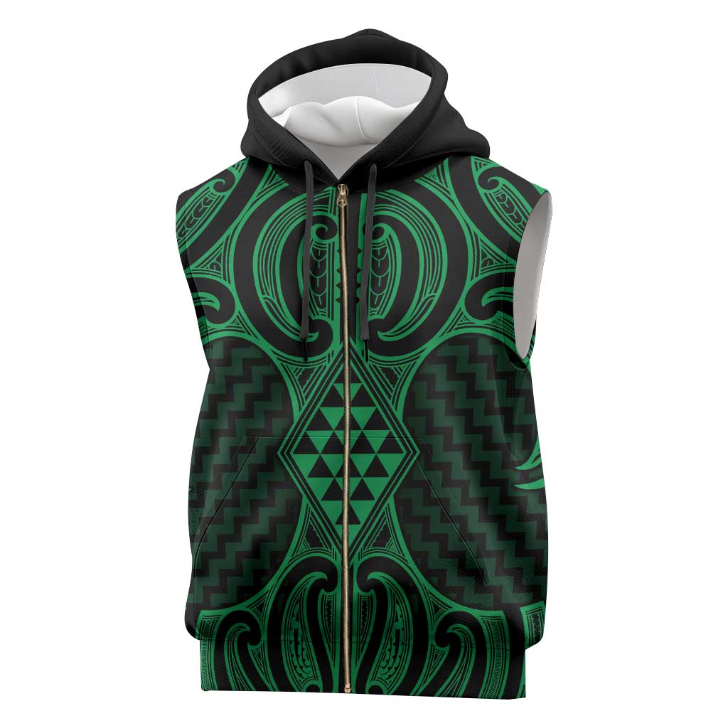 Kakariki Maori Ta Moko Poutama Art Sleeveless Zip Hoodie - Polynesian Pride