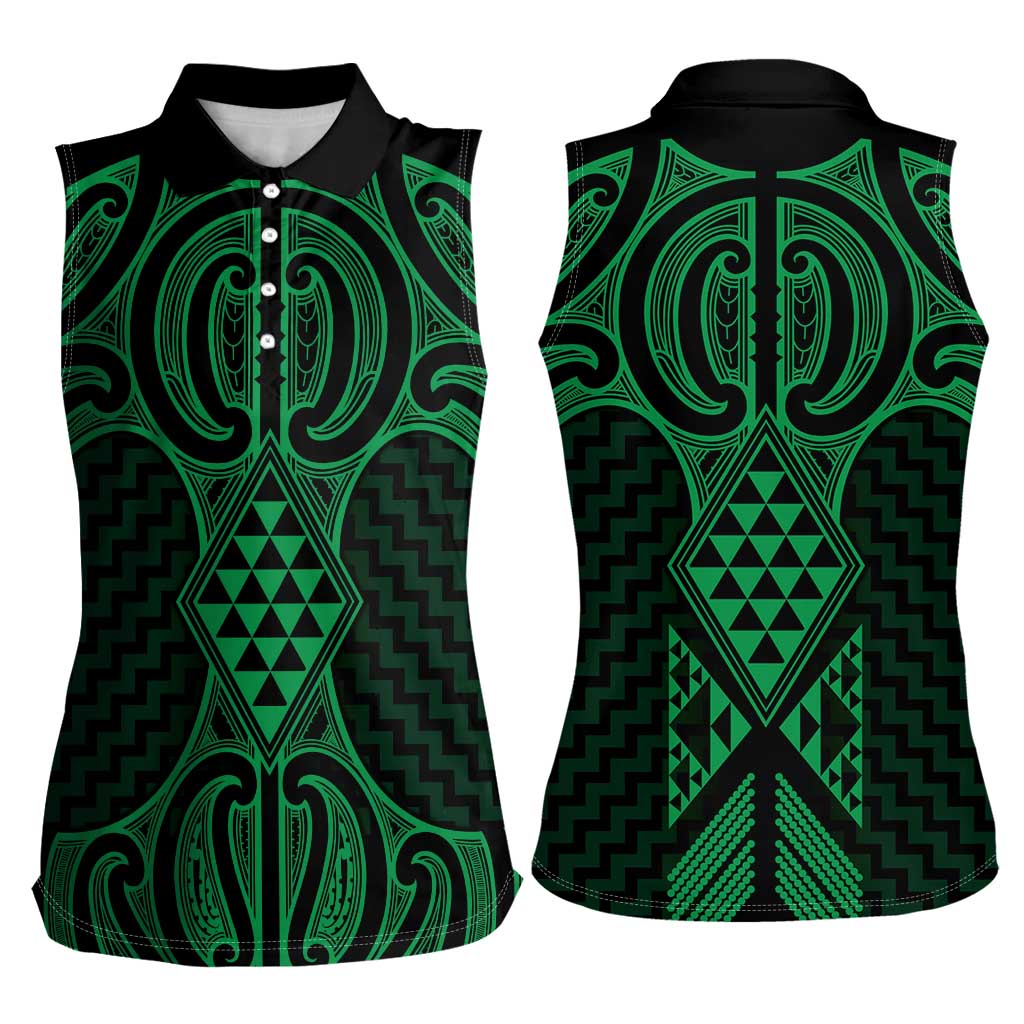 Kakariki Maori Ta Moko Poutama Art Women Sleeveless Polo Shirt